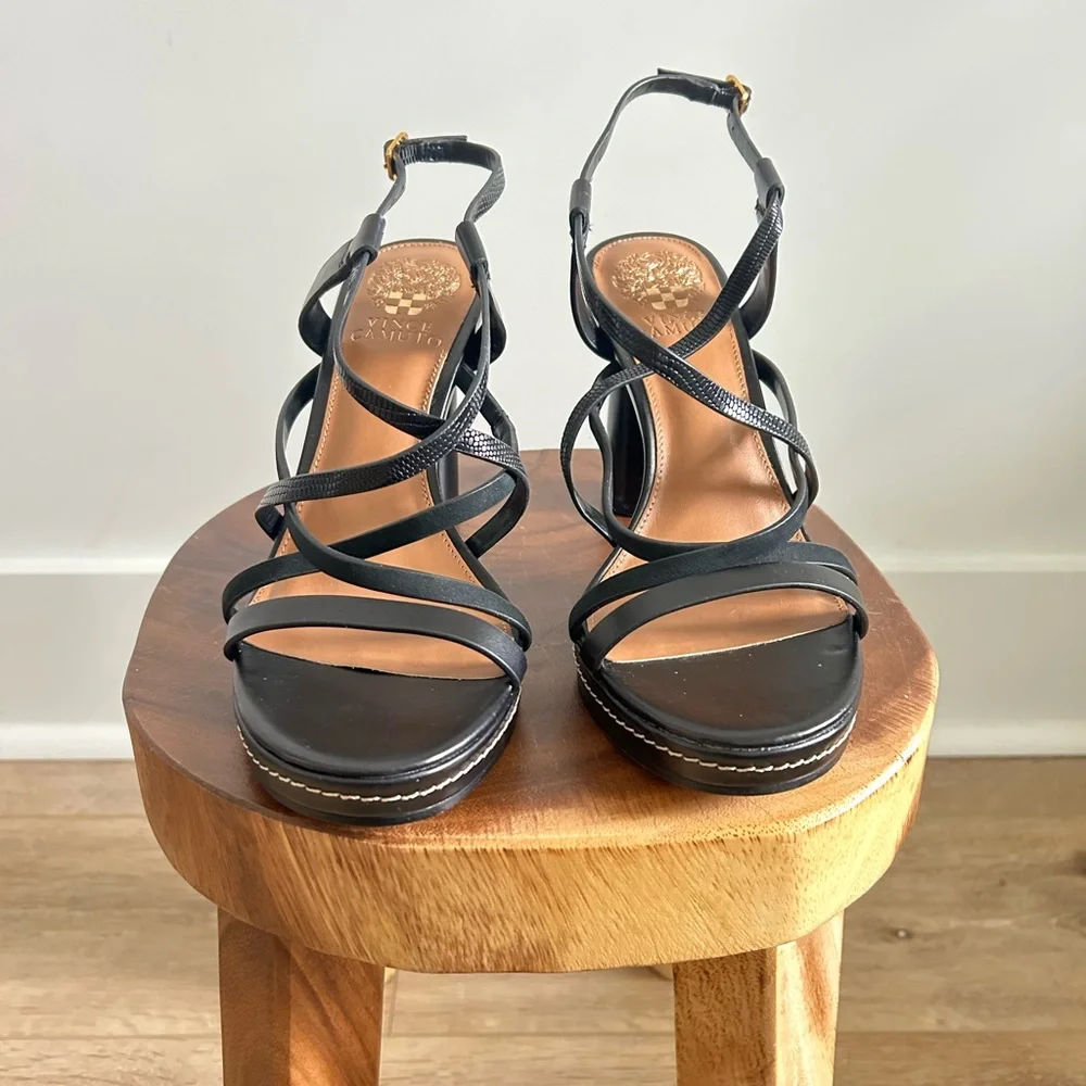 Vince Camuto Neloette Black Block Heel Sandal Size 8 Brand New - Picture 2 of 4